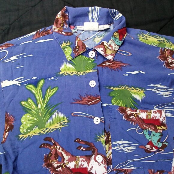Vintage Camp Anderson California Cowboys Hawaiian Shirt - Picture 1 of 6
